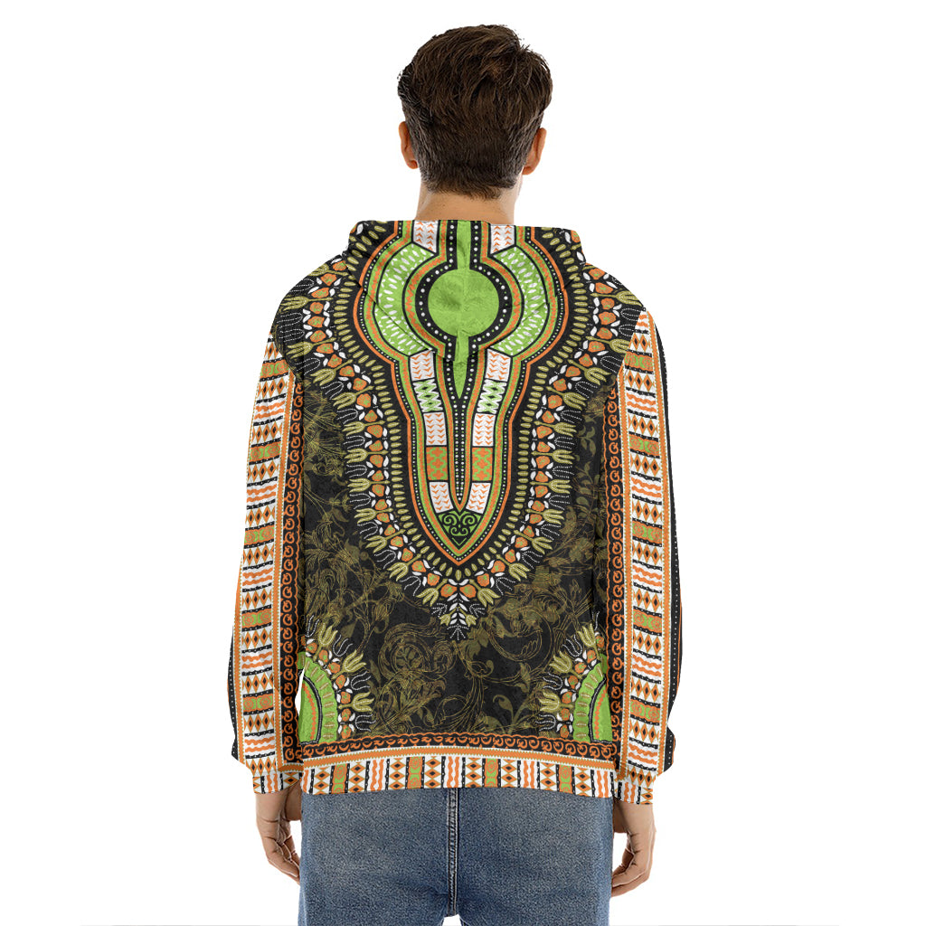 Orange And Black African Dashiki Print Men's Velvet Pullover Hoodie