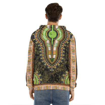 Orange And Black African Dashiki Print Men's Velvet Pullover Hoodie