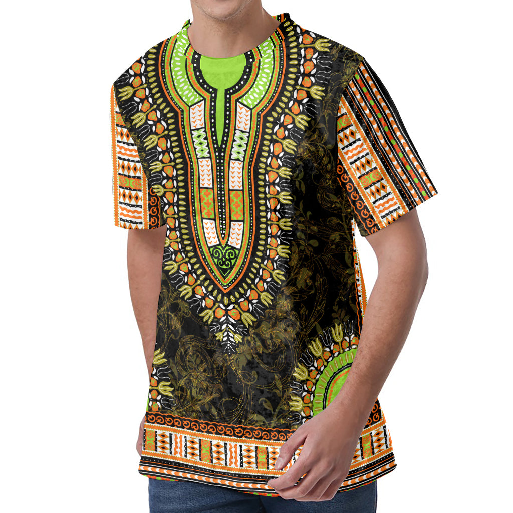 Orange And Black African Dashiki Print Men's Velvet T-Shirt