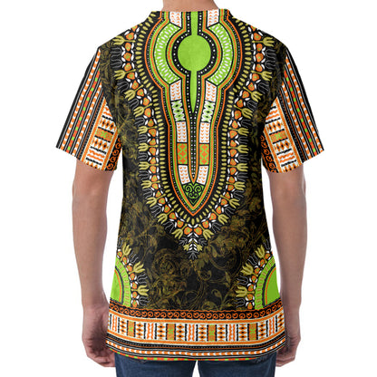 Orange And Black African Dashiki Print Men's Velvet T-Shirt