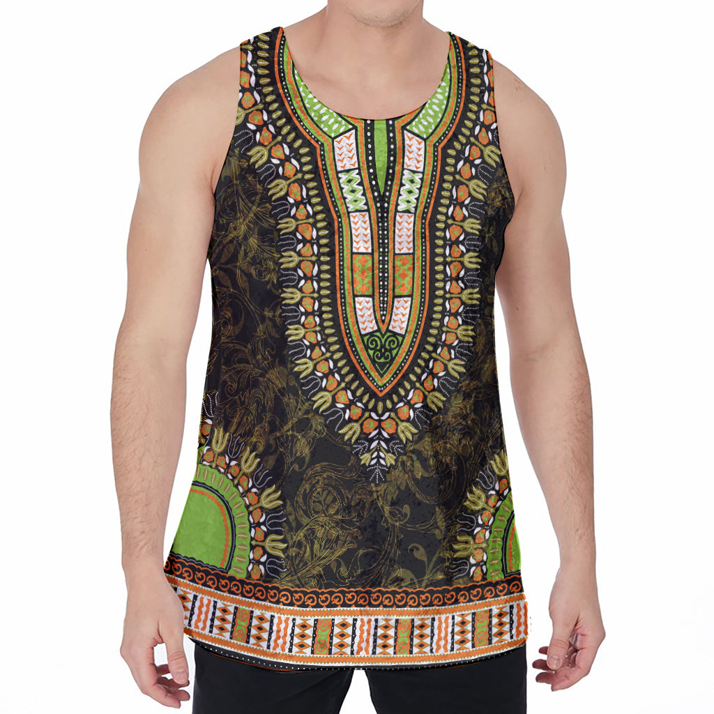 Orange And Black African Dashiki Print Men's Velvet Tank Top