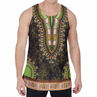 Orange And Black African Dashiki Print Men's Velvet Tank Top