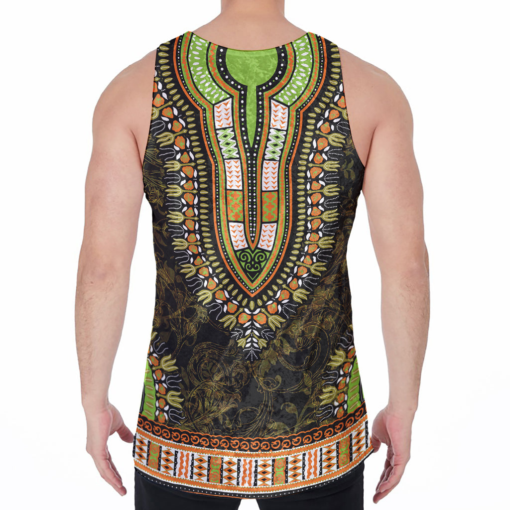 Orange And Black African Dashiki Print Men's Velvet Tank Top