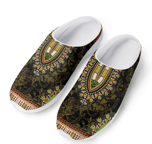 Orange And Black African Dashiki Print Mesh Casual Shoes