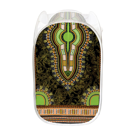 Orange And Black African Dashiki Print Mesh Laundry Hamper