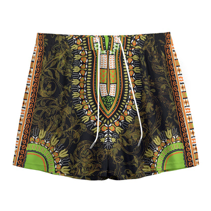 Orange And Black African Dashiki Print Mesh Shorts