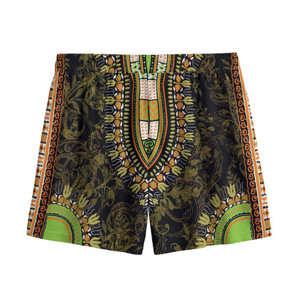 Orange And Black African Dashiki Print Mesh Shorts