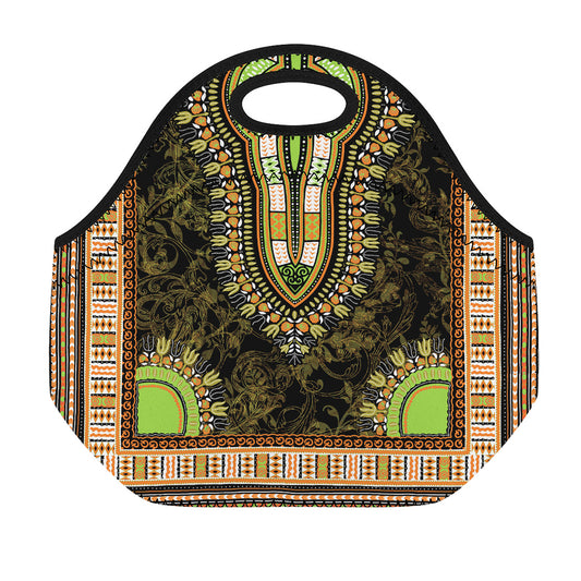 Orange And Black African Dashiki Print Neoprene Lunch Bag