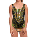 Orange And Black African Dashiki Print One Piece Swimsuit