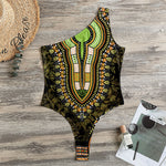 Orange And Black African Dashiki Print One Shoulder Bodysuit