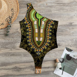 Orange And Black African Dashiki Print One Shoulder Bodysuit