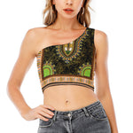 Orange And Black African Dashiki Print One Shoulder Crop Top
