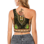 Orange And Black African Dashiki Print One Shoulder Crop Top