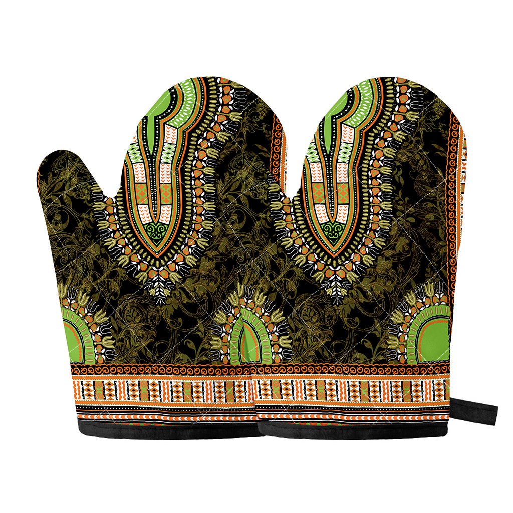 Orange And Black African Dashiki Print Oven Mitts