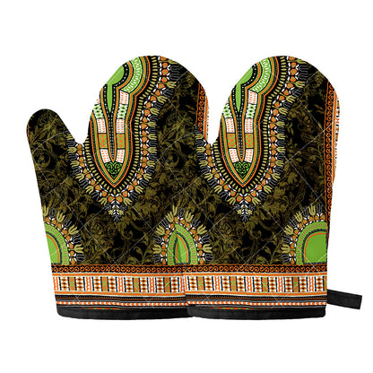 Orange And Black African Dashiki Print Oven Mitts