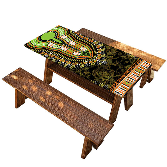 Orange And Black African Dashiki Print Picnic Table Cover