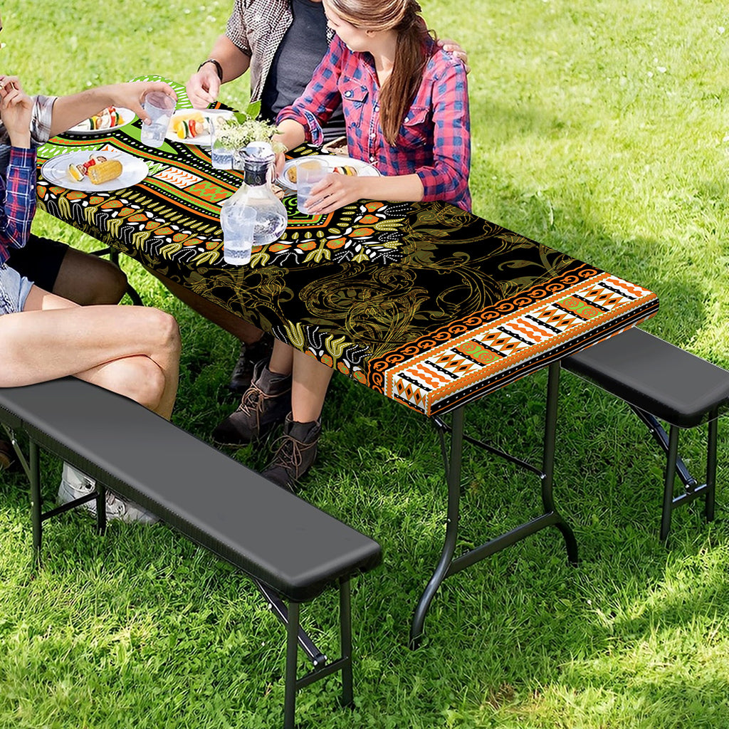 Orange And Black African Dashiki Print Picnic Table Cover