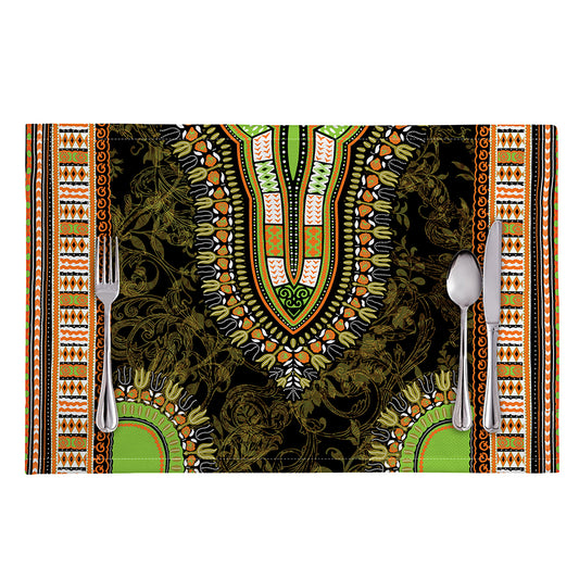 Orange And Black African Dashiki Print Placemat