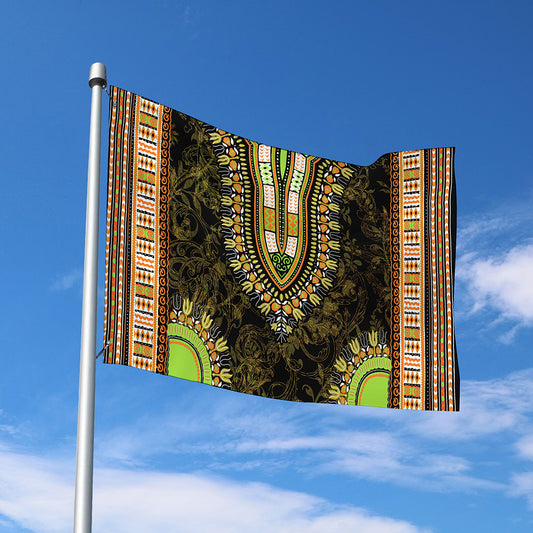 Orange And Black African Dashiki Print Polyester Flag