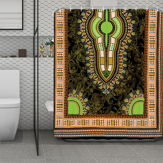 Orange And Black African Dashiki Print Polyester Shower Curtain