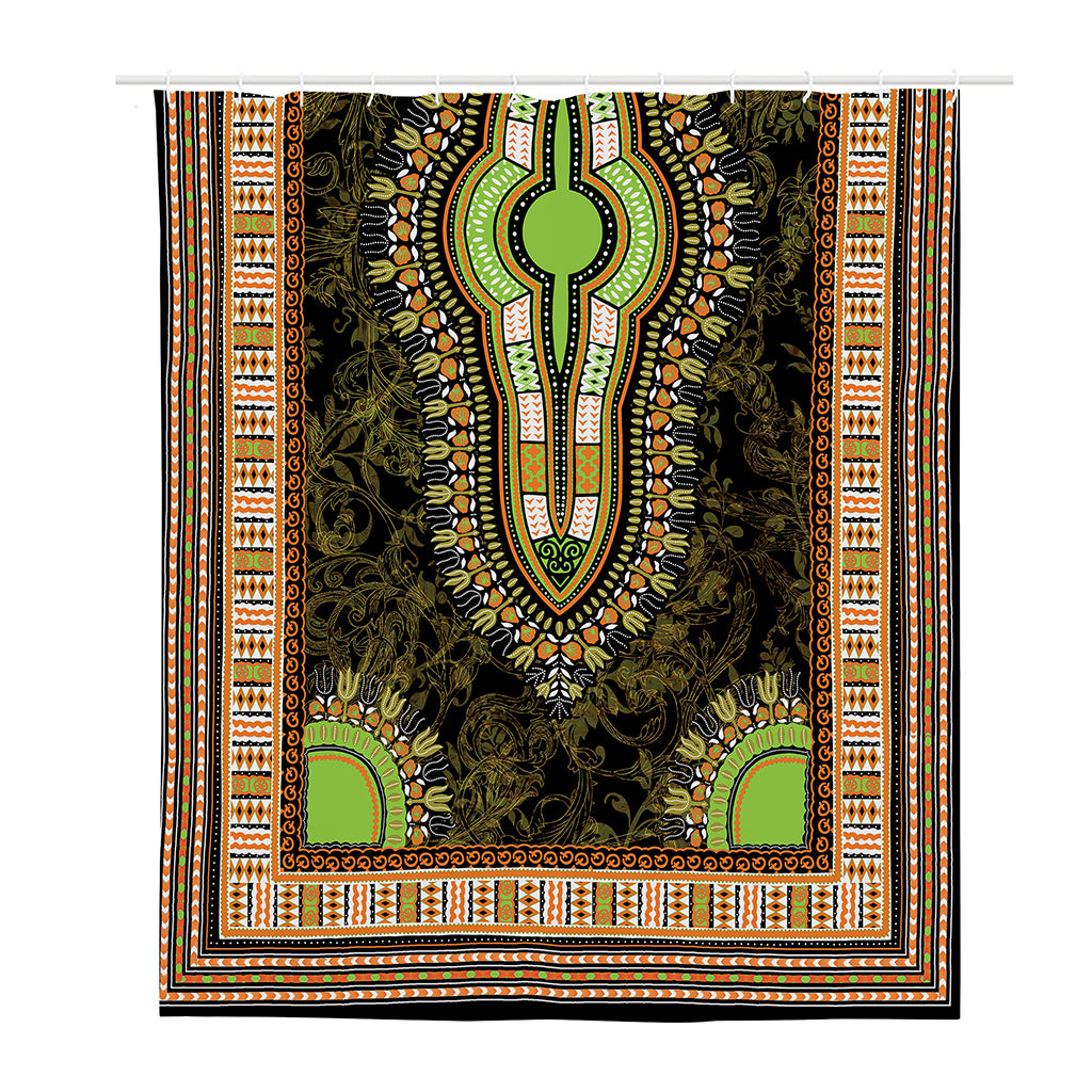 Orange And Black African Dashiki Print Polyester Shower Curtain