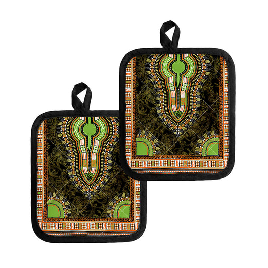 Orange And Black African Dashiki Print Pot Holders
