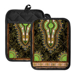 Orange And Black African Dashiki Print Pot Holders With Pocket