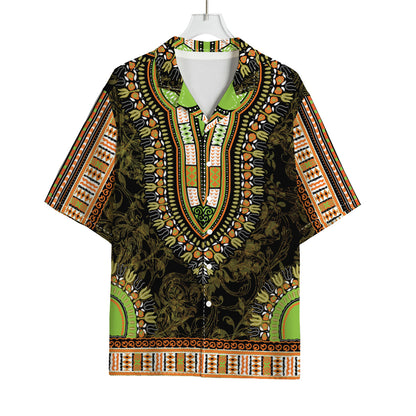 Orange And Black African Dashiki Print Rayon Hawaiian Shirt