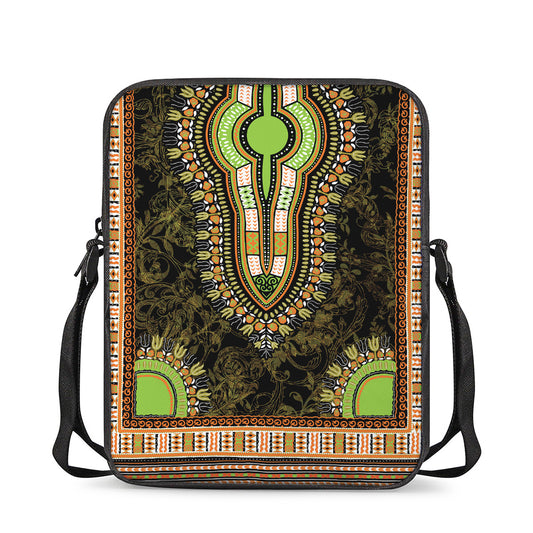Orange And Black African Dashiki Print Rectangular Crossbody Bag