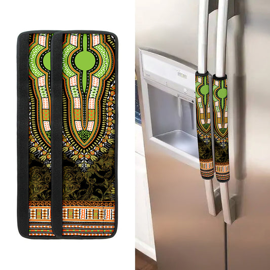 Orange And Black African Dashiki Print Refrigerator Handle Covers