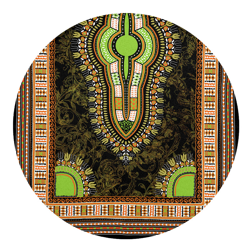 Orange And Black African Dashiki Print Round Blanket