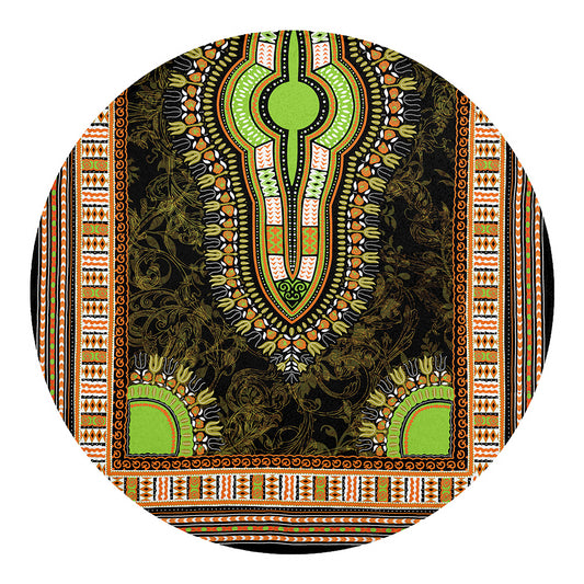 Orange And Black African Dashiki Print Round Blanket