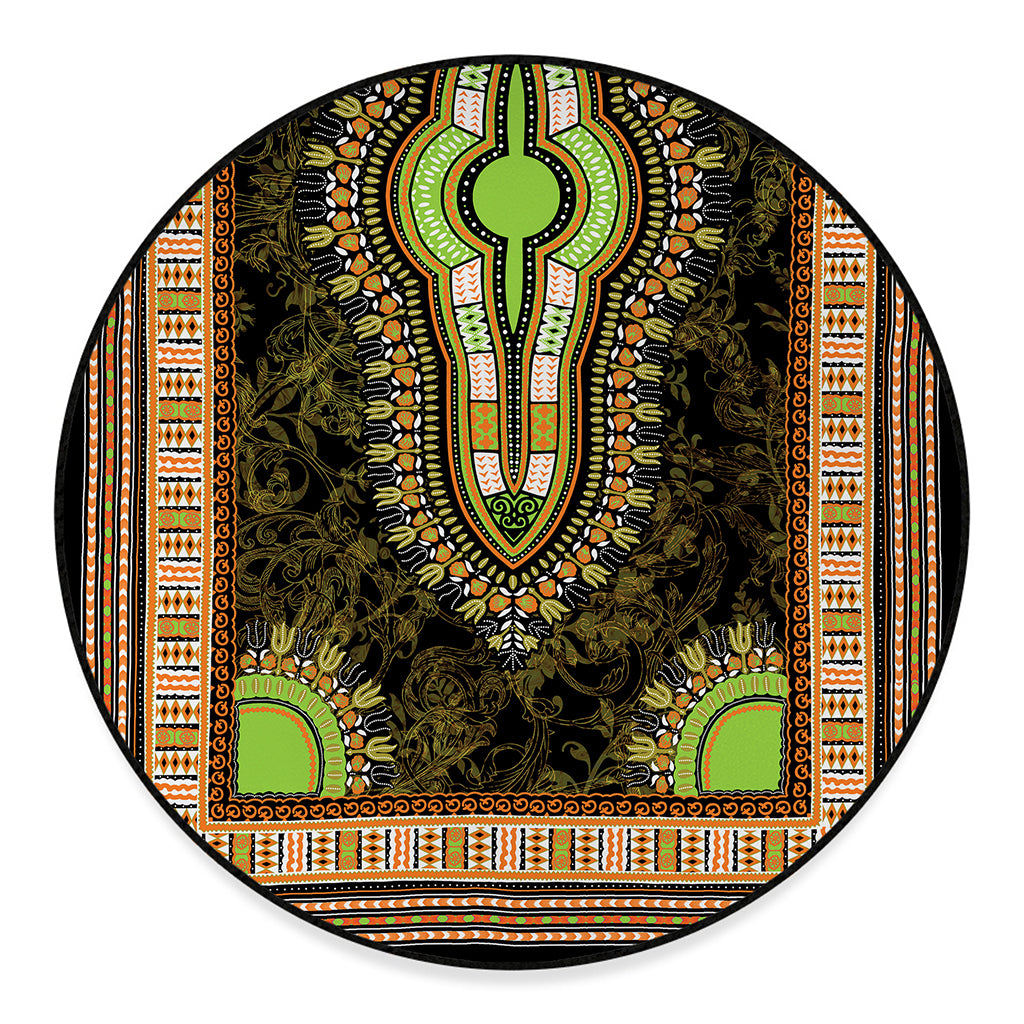 Orange And Black African Dashiki Print Round Floor Mat