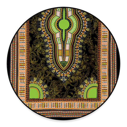 Orange And Black African Dashiki Print Round Floor Mat