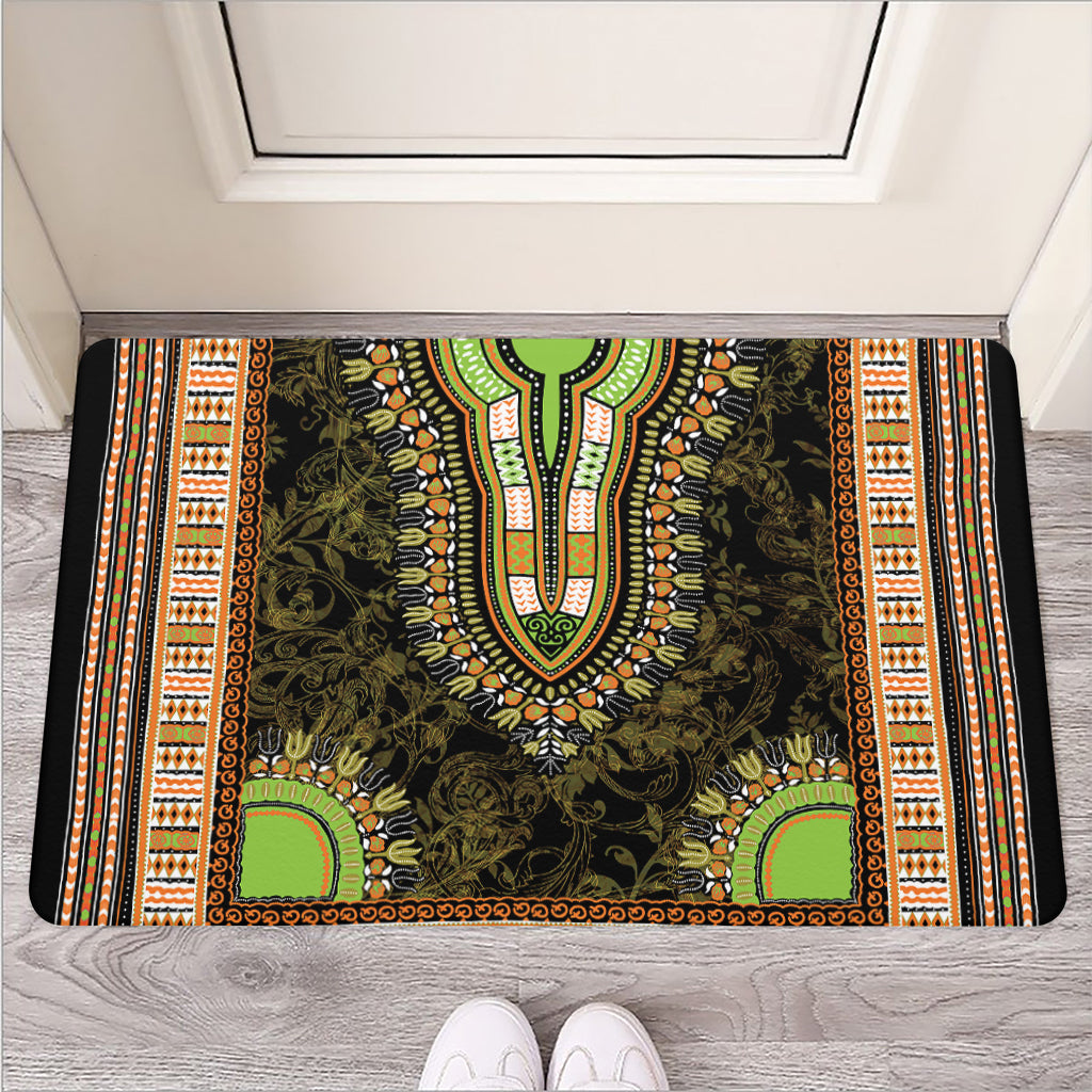 Orange And Black African Dashiki Print Rubber Doormat