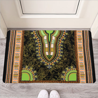 Orange And Black African Dashiki Print Rubber Doormat