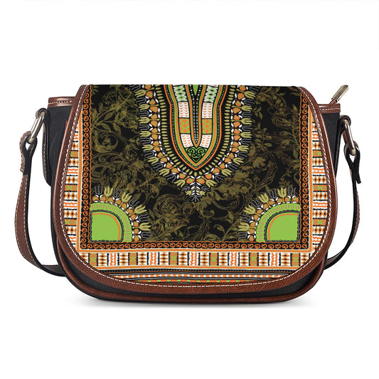 Orange And Black African Dashiki Print Saddle Bag