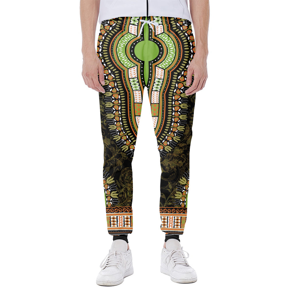 Orange And Black African Dashiki Print Scuba Joggers