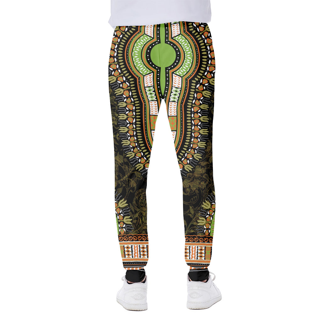 Orange And Black African Dashiki Print Scuba Joggers