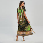 Orange And Black African Dashiki Print Short Sleeve Maxi Dress