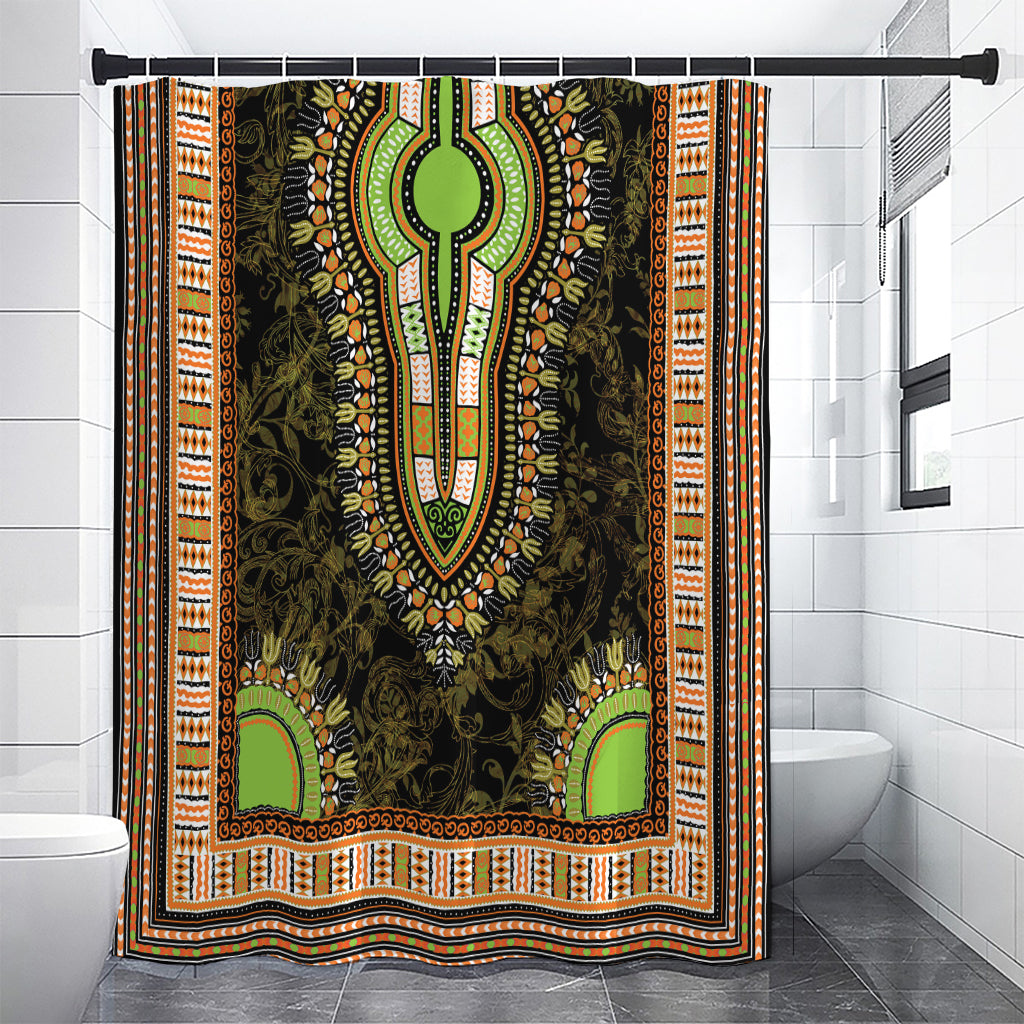 Orange And Black African Dashiki Print Shower Curtain