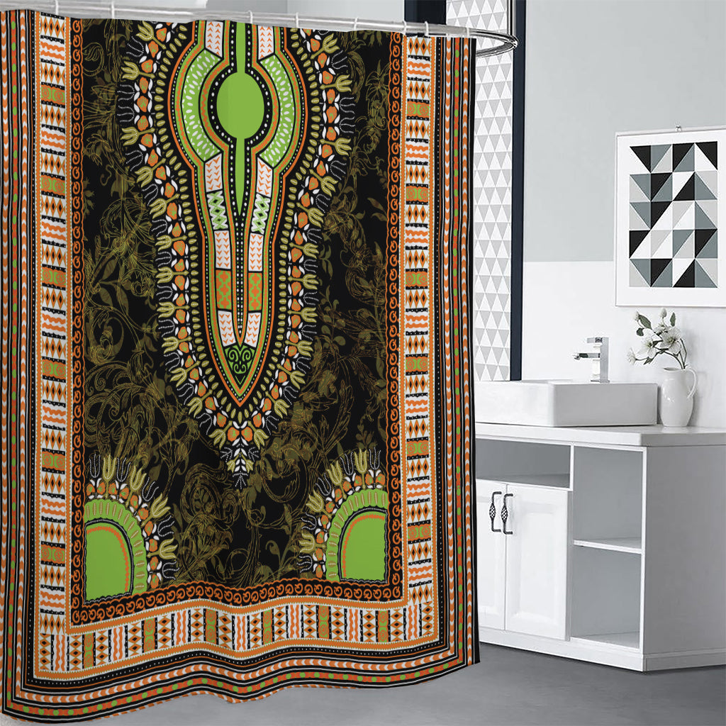 Orange And Black African Dashiki Print Shower Curtain