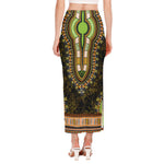Orange And Black African Dashiki Print Side Slit Maxi Skirt