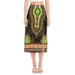 Orange And Black African Dashiki Print Side Slit Midi Skirt