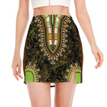 Orange And Black African Dashiki Print Side Slit Mini Skirt