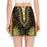 Orange And Black African Dashiki Print Side Slit Mini Skirt