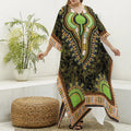 Orange And Black African Dashiki Print Silk V-Neck Kaftan Dress