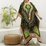 Orange And Black African Dashiki Print Silk V-Neck Kaftan Dress