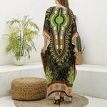 Orange And Black African Dashiki Print Silk V-Neck Kaftan Dress