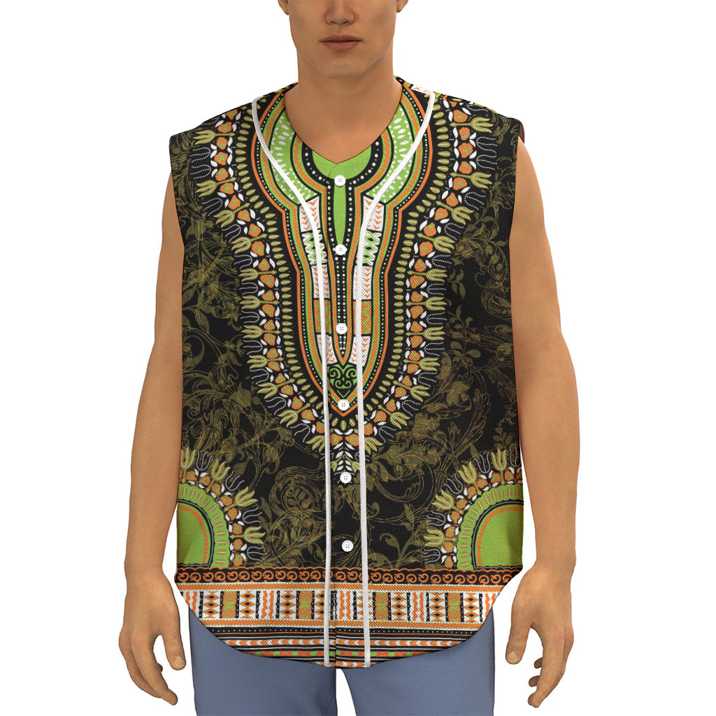 Orange And Black African Dashiki Print Sleeveless Baseball Jersey